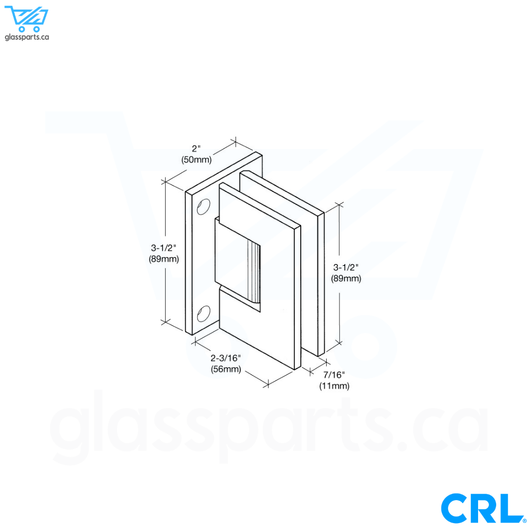 CRL Geneva 037 Series - Wall Mount Full Back Plate Standard Hinge - Matte Black