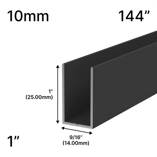 Shower U-Channel - 10mm Glass (144") - 1" Height