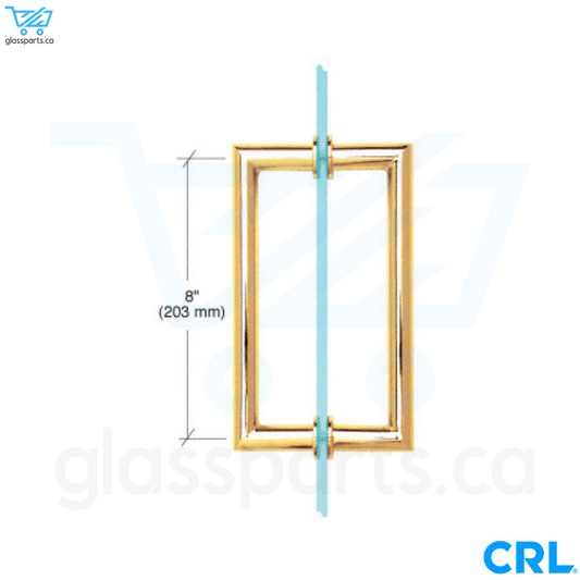 CRL MT Series - Round Tubing Mitered Corner Back-to-Back Pull Handle - 8" x 8" - Polished Brass