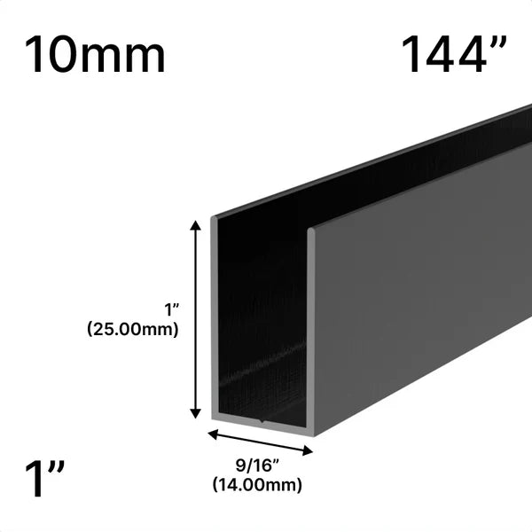 Shower U-Channel - 10mm Glass (144") - 1" Height