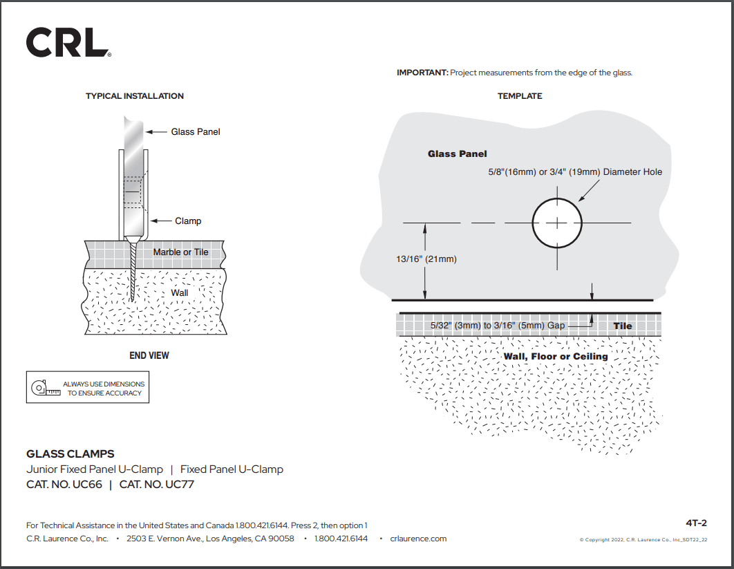 CRL Traditional Style Fixed Panel U - Clamp - Glassparts.ca