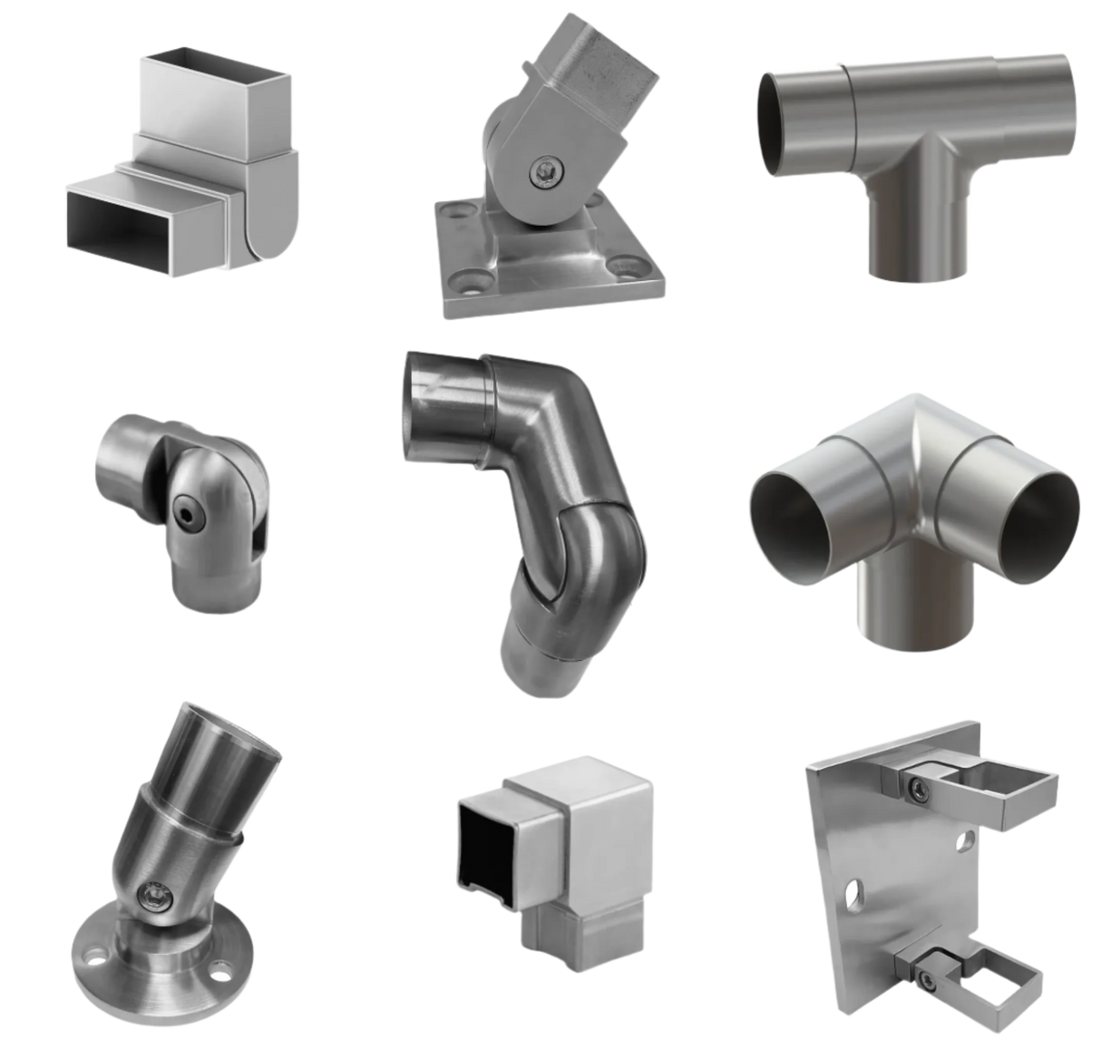 Elbow/Flange For Rectangle, Square & Round Handrail - Fixed 90° , Fixed 180° , 135° & Adj. - Glassparts.ca
