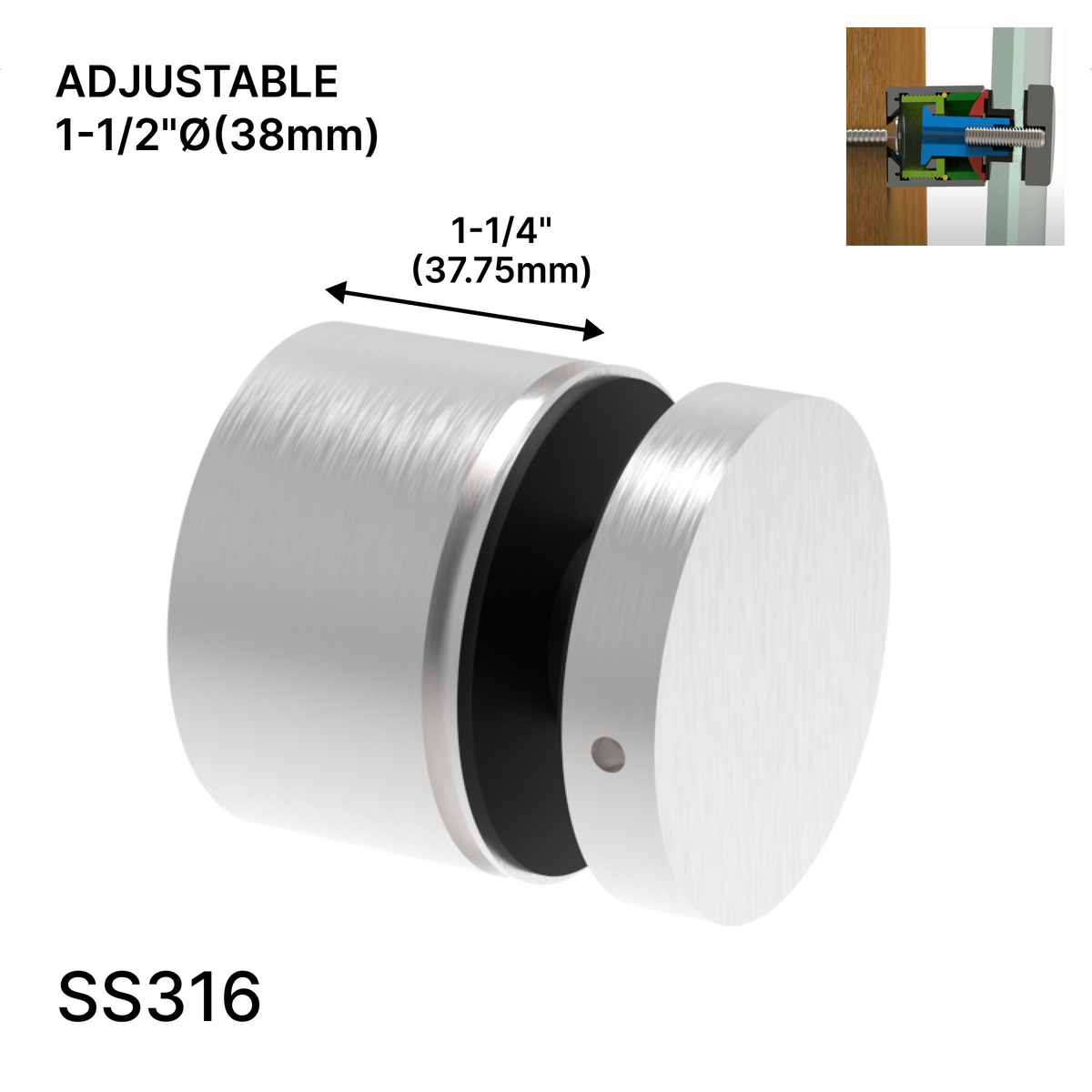 Arc Series Round Standoff 2" × 1-1/4" - Brushed Stainless Steel