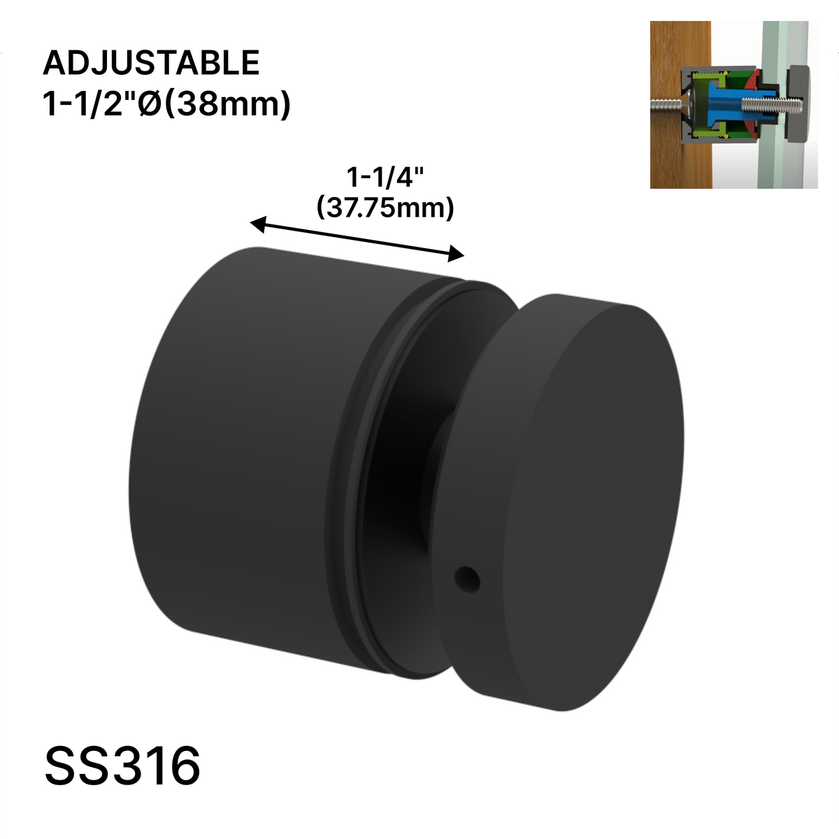 Arc Series Round Standoff 2" × 1-1/4" - Matte Black