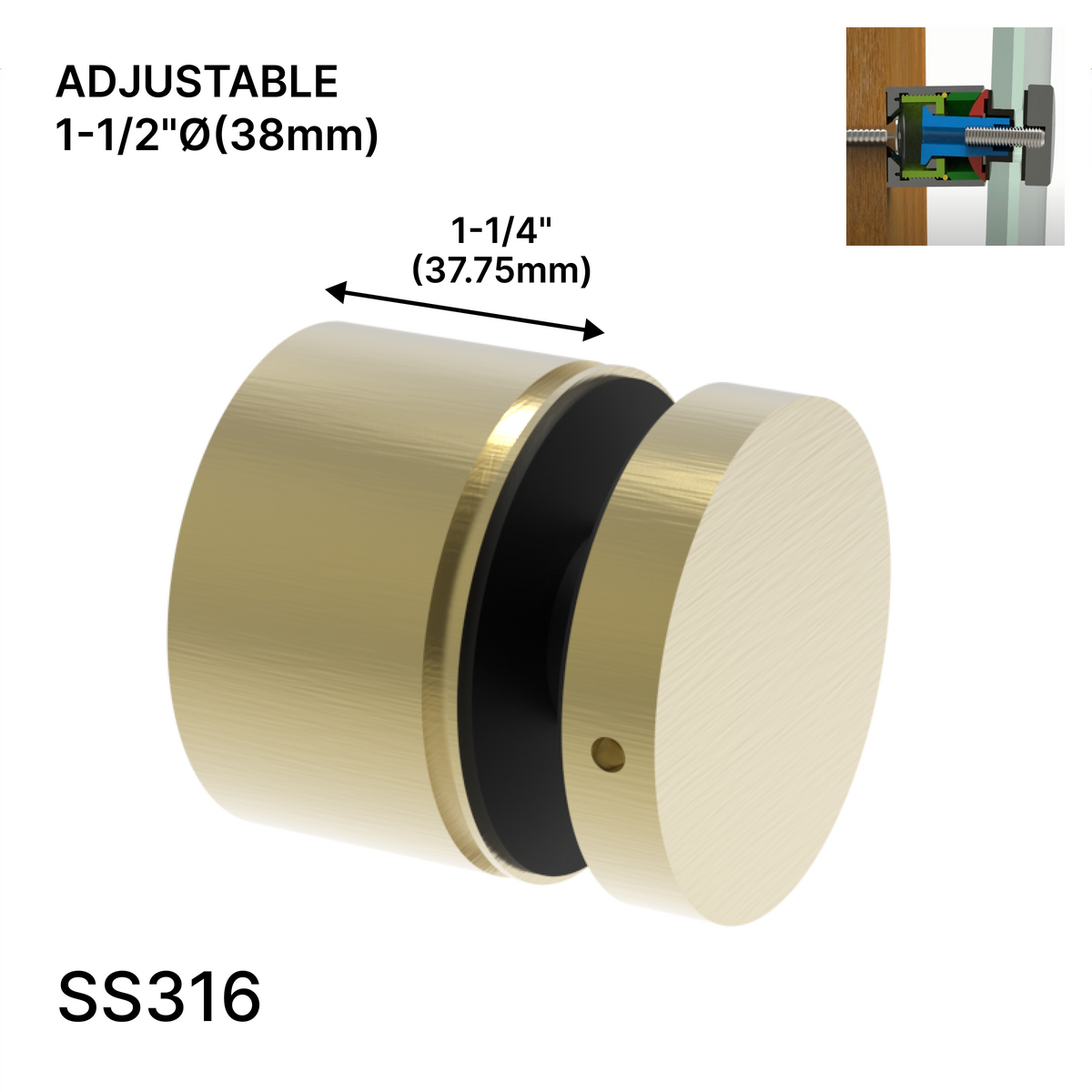 Arc Series Round Standoff 2" × 1-1/4" - Satin Brass