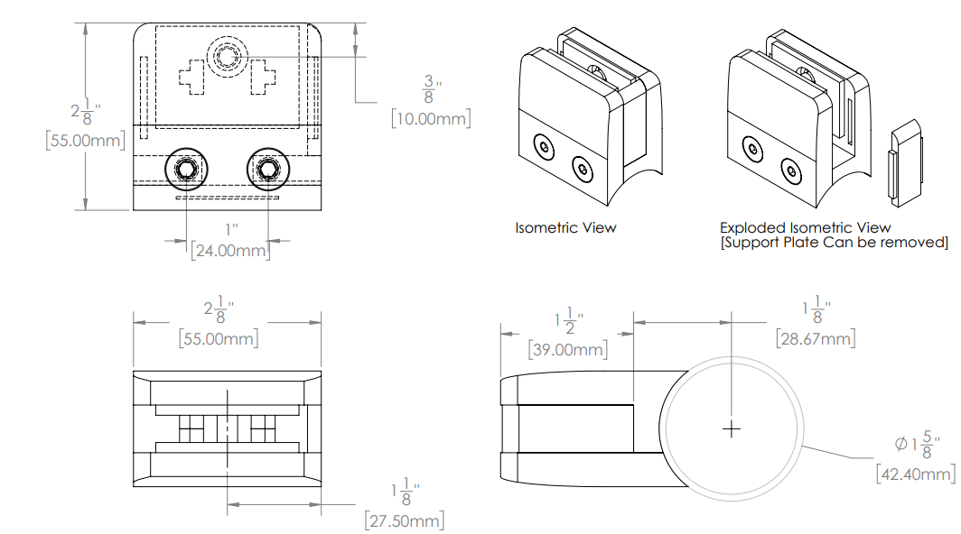 SCLAM Series Railing Clamp Round & Flat Post - Glassparts.ca