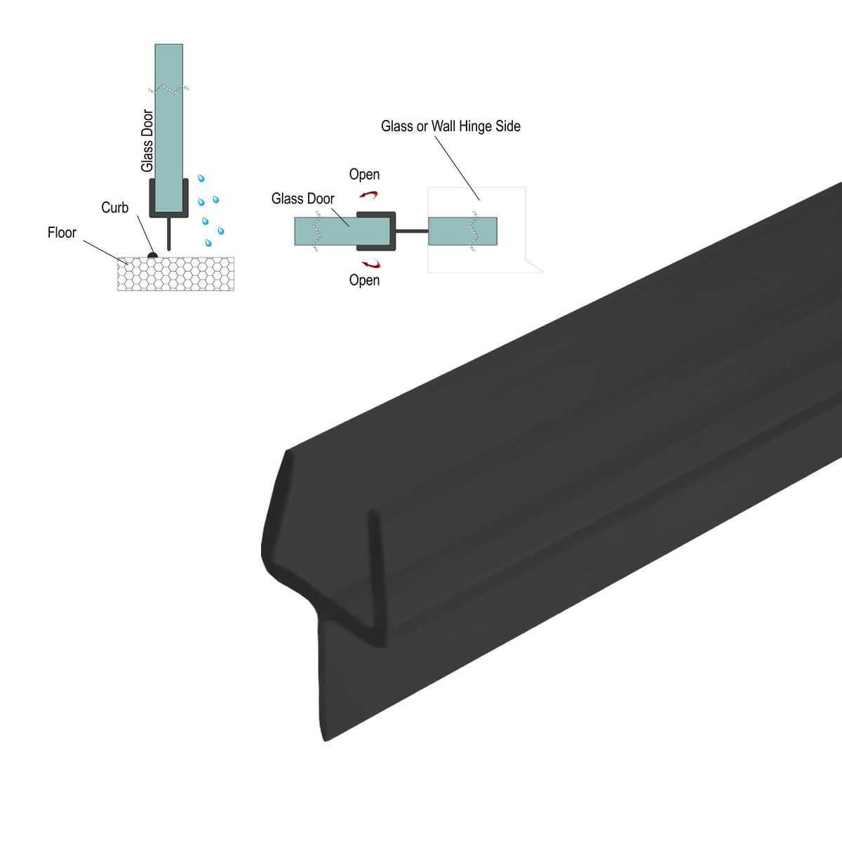Grey Goat SWPY-BLK Y-seal for 3/8" (10 mm) glass, Black