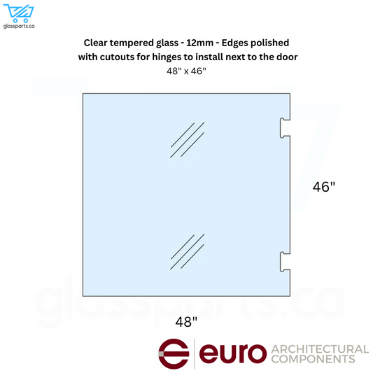 Verre trempé transparent de 12 mm - 48" x 46" (avec découpe de type 1 pour charnières)