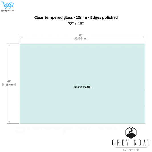 Verre trempé transparent de 12 mm - 72" x 46"