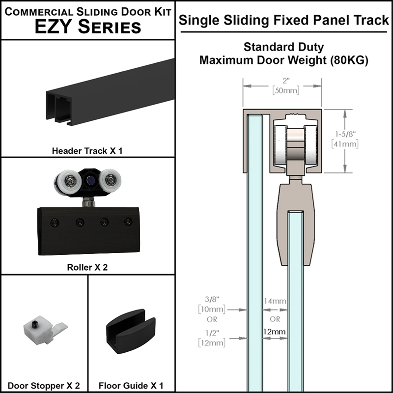 [EZY1SD] Commercial Sliding Door Kit - EZY1 - Single Sliding Door Track (118") — EZY1SDMBL