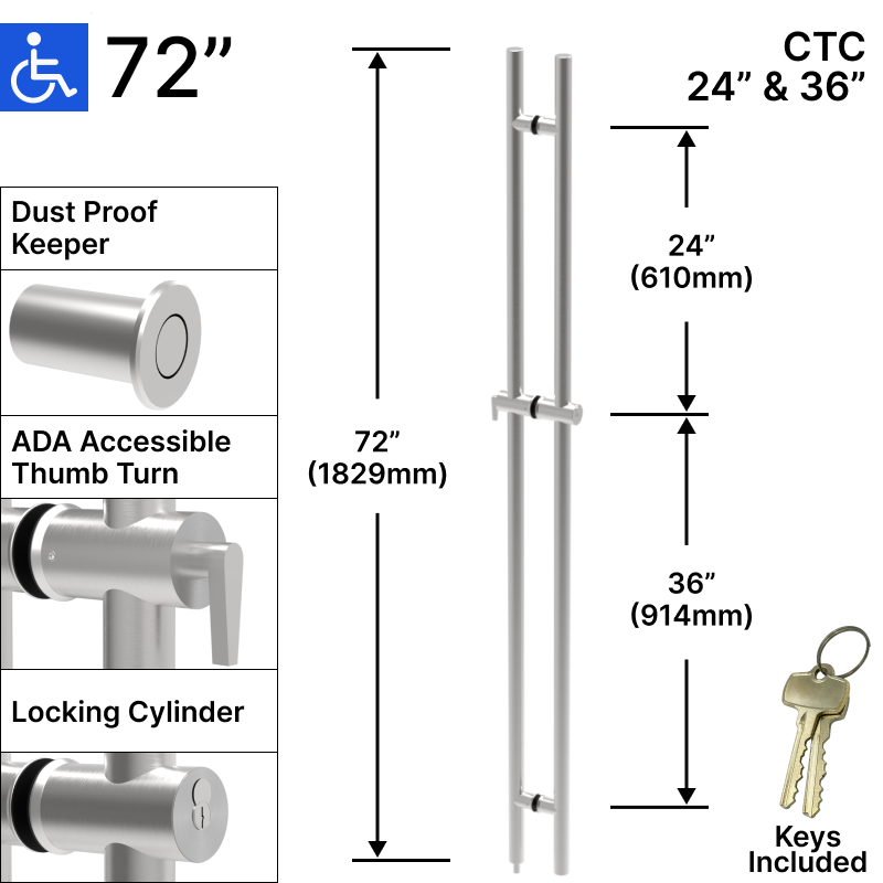 [LOCKLP72] Ladder Pull - 72" ADA Locking Ladder Pull - Back to Back — LOCKLP72BS