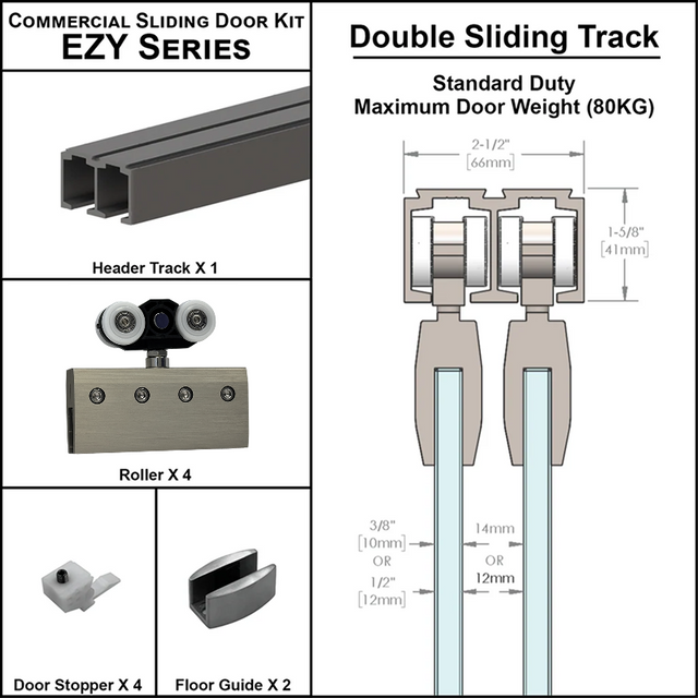 [EZY1DD] Commercial Sliding Door Kit - EZY1 - Double Sliding Door Track (118") — EZY1DDBS