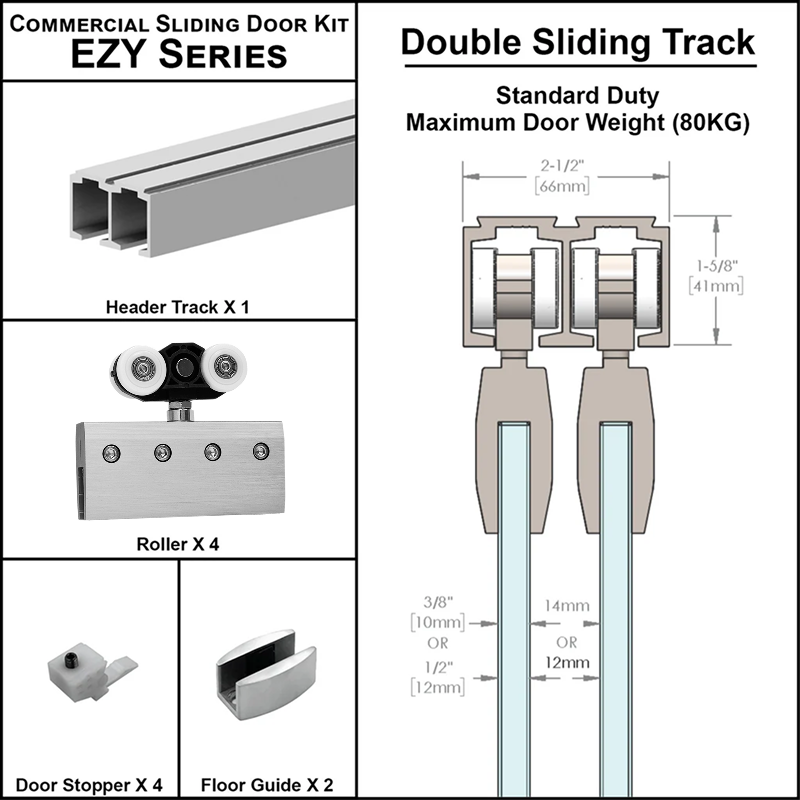 [EZY1DD] Commercial Sliding Door Kit - EZY1 - Double Sliding Door Track (118") — EZY1DDSA