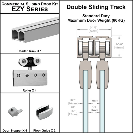[EZY1DD] Commercial Sliding Door Kit - EZY1 - Double Sliding Door Track (118") — EZY1DDSA
