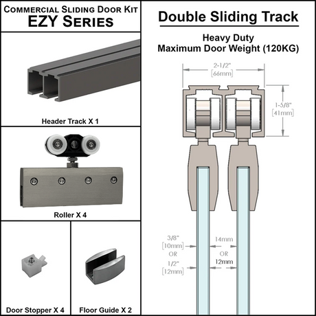[EZY1HDDD] Commercial Sliding Door Kit - EZY1 - Heavy Duty - Double Sliding Door Track (118") — EZY1HDDDBS