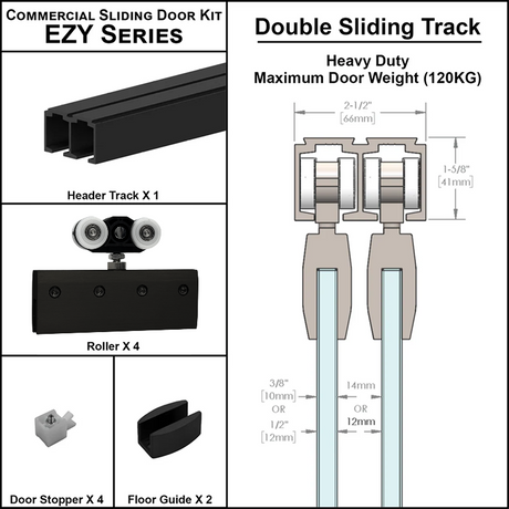 [EZY1HDDD] Commercial Sliding Door Kit - EZY1 - Heavy Duty - Double Sliding Door Track (118") — EZY1HDDDMBL