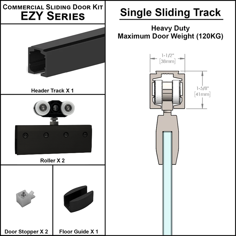 [EZY1HDSD] Commercial Sliding Door Kit - EZY1 - Heavy Duty Single Sliding Door Track (118") — EZY1HDSDMBL