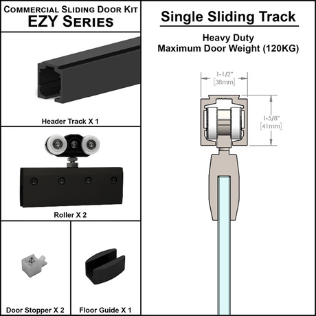 [EZY1HDSD] Commercial Sliding Door Kit - EZY1 - Heavy Duty Single Sliding Door Track (118") — EZY1HDSDMBL