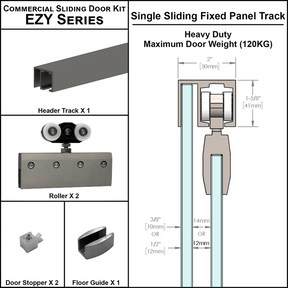 [EZY1HDSDP] Commercial Sliding Door Kit - EZY1 - Heavy Duty Single Door + Panel Track (118") — EZY1HDSDPBS