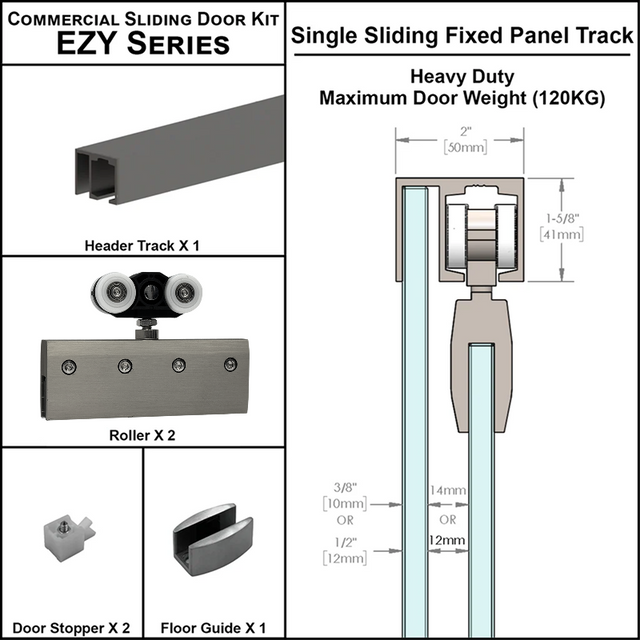 [EZY1HDSDP] Commercial Sliding Door Kit - EZY1 - Heavy Duty Single Door + Panel Track (118") — EZY1HDSDPBS