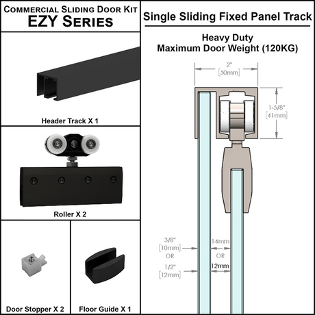 [EZY1HDSDP] Commercial Sliding Door Kit - EZY1 - Heavy Duty Single Door + Panel Track (118") — EZY1HDSDPMBL