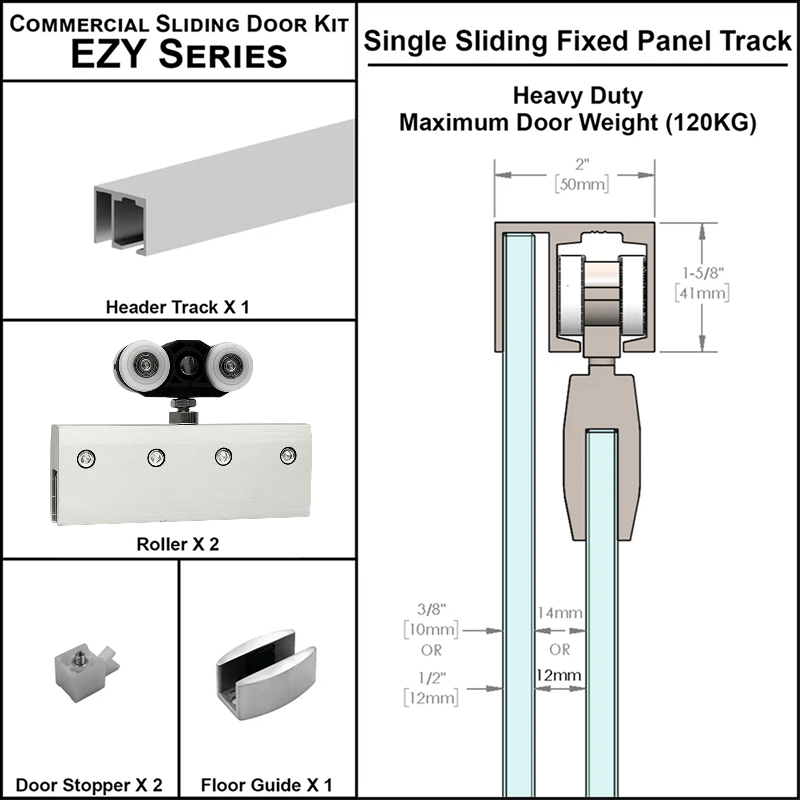 [EZY1HDSDP] Commercial Sliding Door Kit - EZY1 - Heavy Duty Single Door + Panel Track (118") — EZY1HDSDPSA
