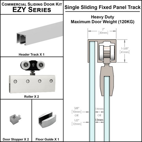 [EZY1HDSDP] Commercial Sliding Door Kit - EZY1 - Heavy Duty Single Door + Panel Track (118") — EZY1HDSDPSA
