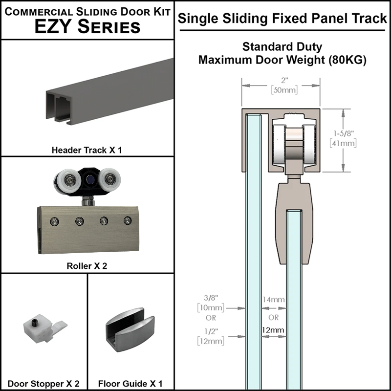 [EZY1SDP] Commercial Sliding Door Kit - EZY1 - Single Door + Panel Track (118") — EZY1SDPBS