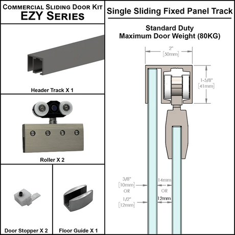 [EZY1SDP] Commercial Sliding Door Kit - EZY1 - Single Door + Panel Track (118") — EZY1SDPBS