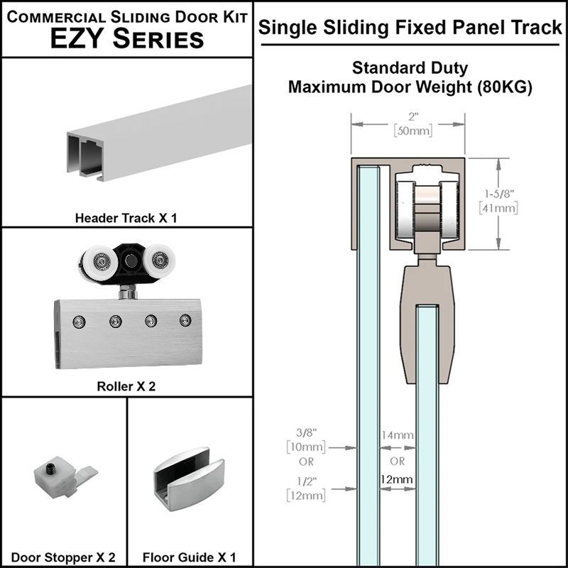 [EZY1SDP] Commercial Sliding Door Kit - EZY1 - Single Door + Panel Track (118") — EZY1SDPSA