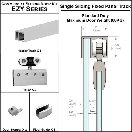 [EZY1SDP] Commercial Sliding Door Kit - EZY1 - Single Door + Panel Track (118") — EZY1SDPSA
