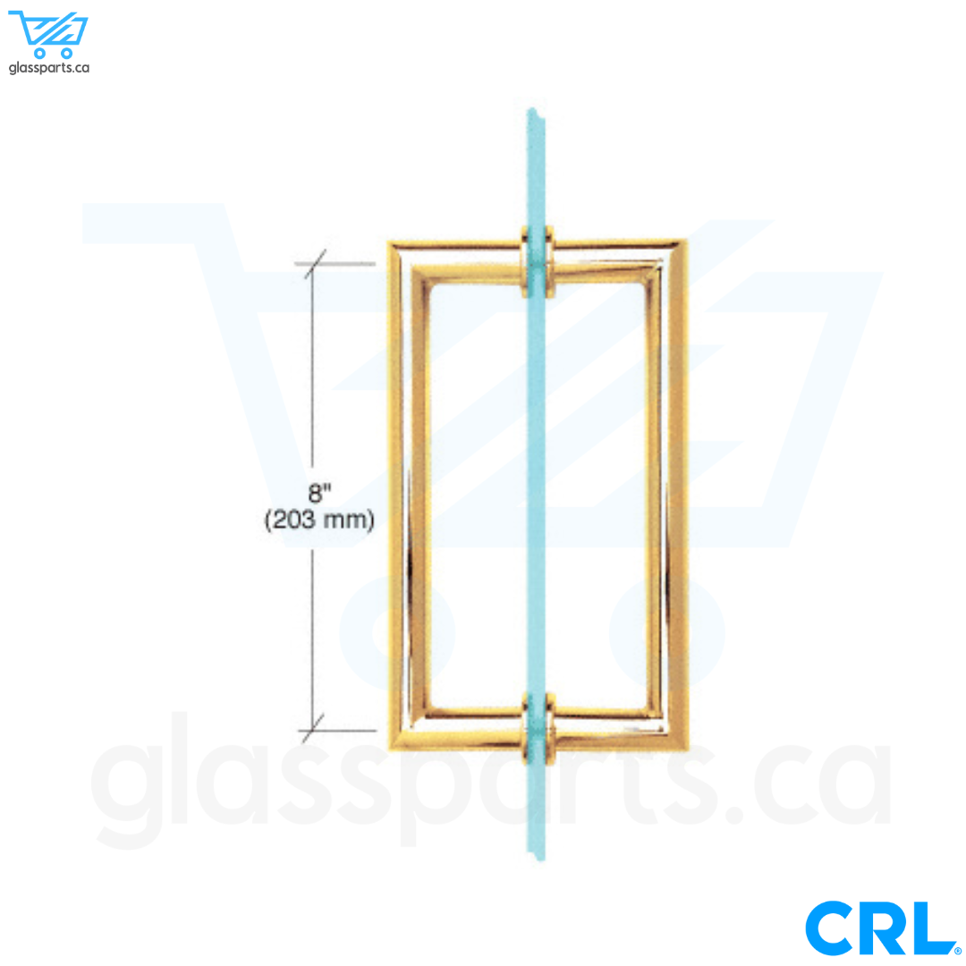 CRL Série MT - Poignée de tirage dos à dos à angle droit pour tube rond - 8" x 8" - Laiton poli