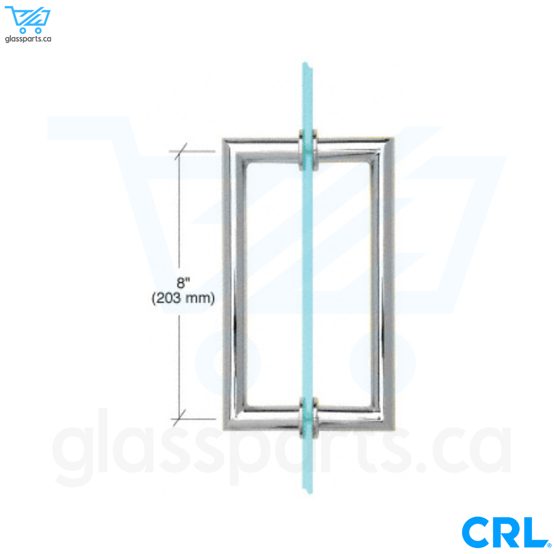 CRL Série MT - Poignée de tirage dos à dos à angle droit pour tube rond - 8" x 8" - Chrome poli