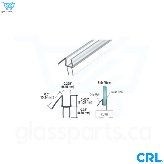 CRL Clear Co-Extruded Bottom Wipe with Drip Rail for 1/4" Glass (6mm) - 95"