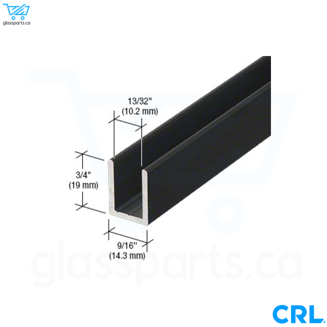 CRL Canal de douche profond en U à panneau fixe 3/8", noir mat, 95"