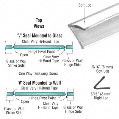 CRL Translucent Vinyl Edge 'V' Seal for 1/4" Maximum Gap With Pre-Applied Tape (5x)