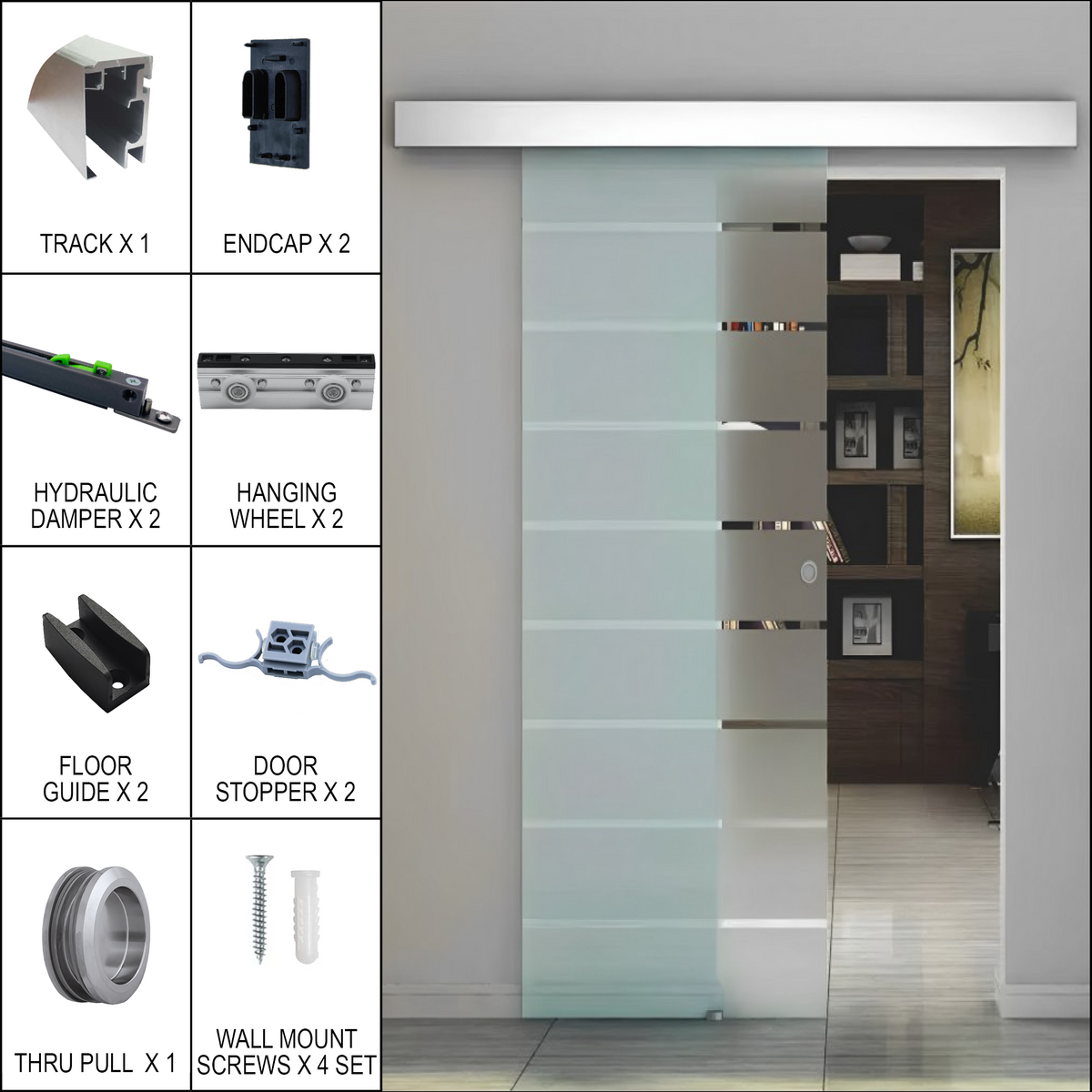 [SOFTWM] Commercial Sliding Door Kit - Soft-Closing Wall & Ceiling Mount — SOFTWMBN