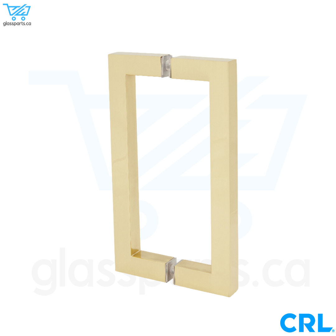 CRL SQ Series - Back-To-Back Square Pull Handle - 8" x 8" - Unlacquered Brass