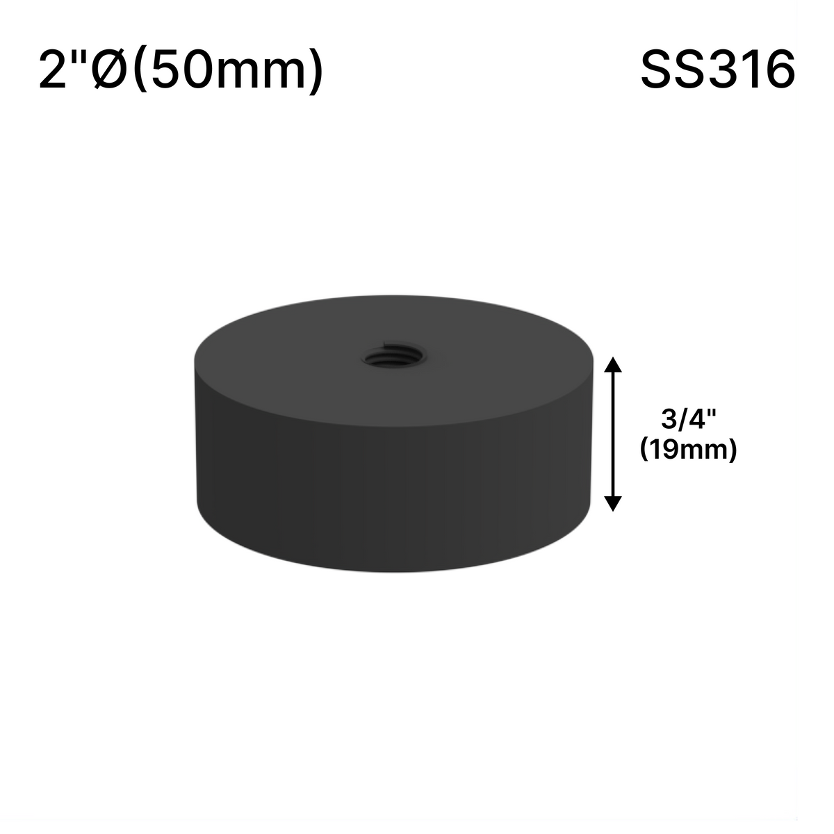 Solid Round Standoff Bases — SS316 — SSOB2X0.75MBL