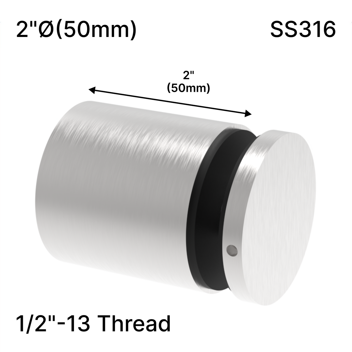 [SSOH2X2] Standoff - 2" Ø˜ X 2" Base Height w/ 1/2 Threading - Round - SS316 — SSOH2X2BS