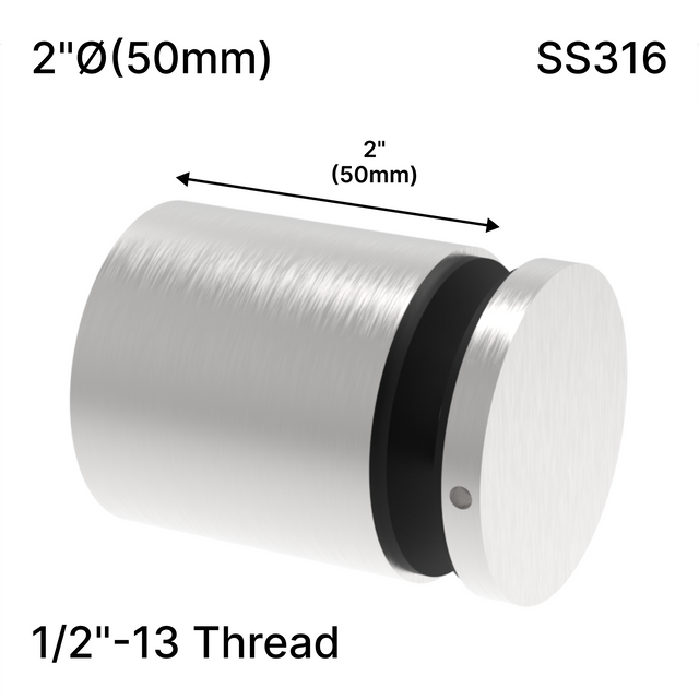 [SSOH2X2] Standoff - 2" Ø˜ X 2" Base Height w/ 1/2 Threading - Round - SS316 — SSOH2X2BS