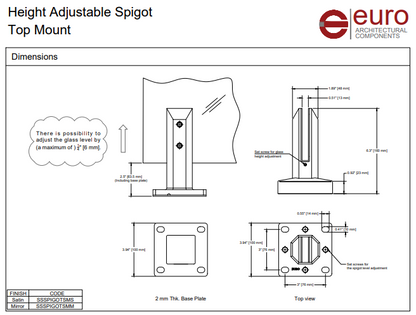 EURO Spigots 6" - Standard Top Mount Spigot - Matte Black