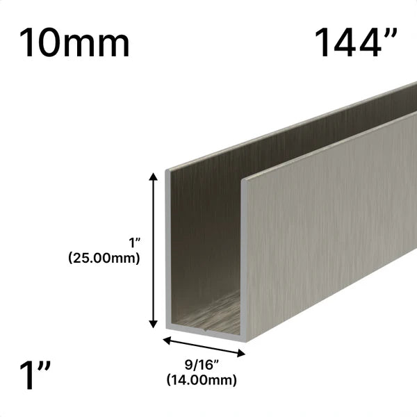 Shower U-Channel - 10mm Glass (144") - 1" Height