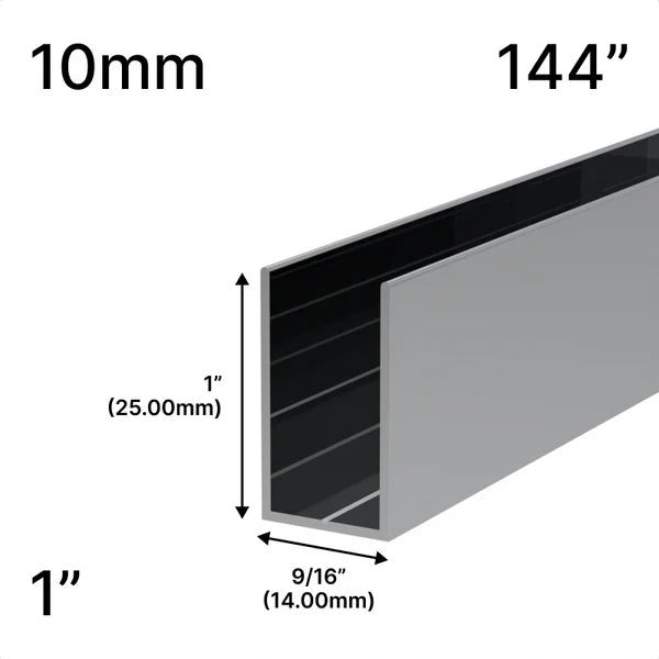 Shower U-Channel - 10mm Glass (144") - 1" Height