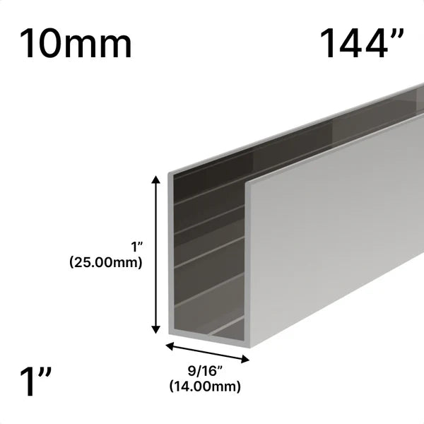 Shower U-Channel - 10mm Glass (144") - 1" Height