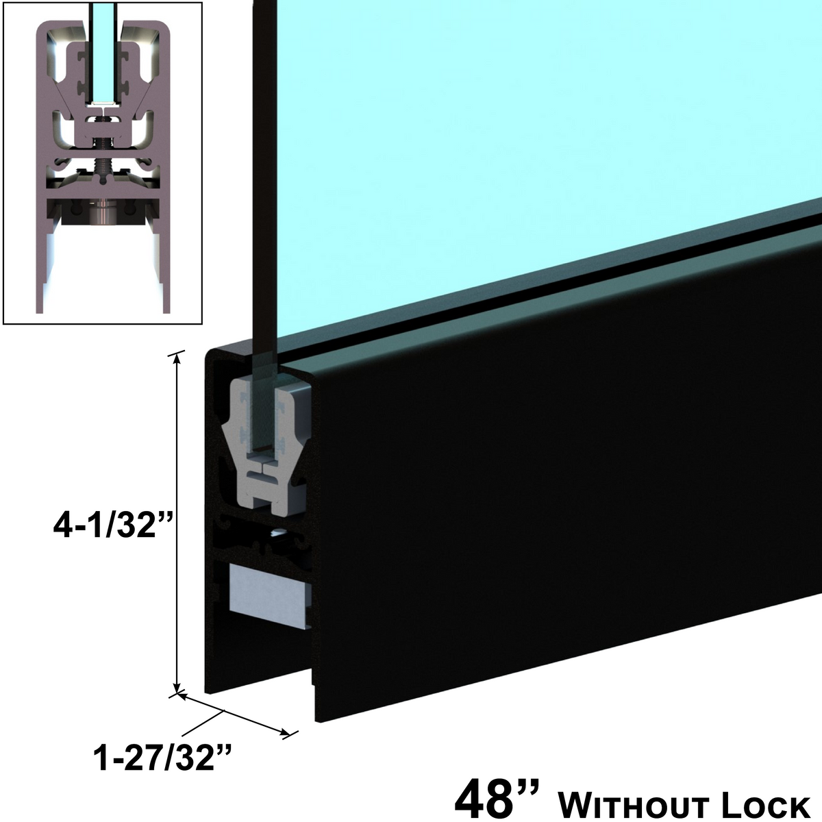 [DLUX4D48] DLUX 4" Door Rail - 48" Length-  Without Lock — DLUX4D48MBL