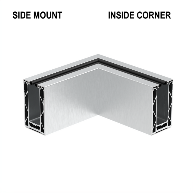 CORE-LOCK 72 Series 90° Side Mount Inside Corner Kit – Brushed Anodized Aluminum