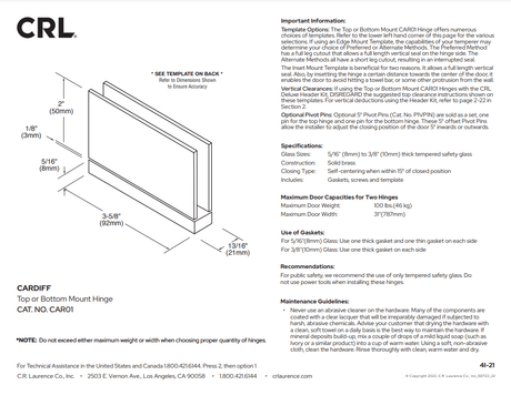 CRL Cardiff Series Top or Bottom Mount Hinge - Glassparts.ca