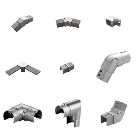 Elbow/Flange For Rectangle, Square & Round Caprail - Fixed 90° , Fixed 180° , 135° & Adj. - Glassparts.ca