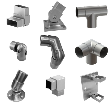 Elbow/Flange For Rectangle, Square & Round Handrail - Fixed 90° , Fixed 180° , 135° & Adj. - Glassparts.ca